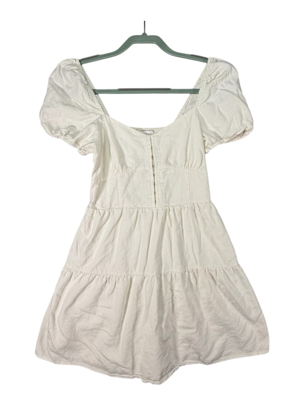 House of Harlow 1960 White Linen Blend Puff Sleeve Tiered Mini Dress XS